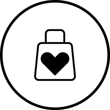 Aşkı, hayırseverliği veya sürdürülebilir alışveriş temaları iletmek için uygun kalbi olan bir alışveriş poşeti içeren minimalist bir simge.