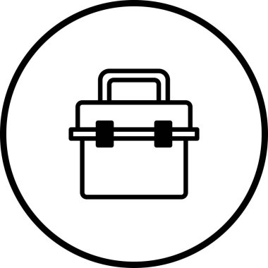 Çemberin içinde tamir, inşaat ya da DIY projelerini temsil eden bir alet kutusu olan basit bir simge. Temiz tasarım çeşitli uygulamalar için uygundur.