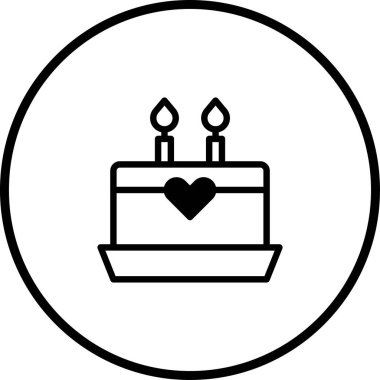 Mumlu, minimalist, siyah beyaz bir pasta simgesi. Kutlamalar, doğum günleri ya da tasarımlarda tatlı ikram etmek için mükemmel..
