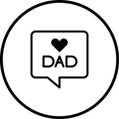 Babama olan sevgiyi temsil eden basit, temiz bir ikon. Bir konuşma baloncuğunun içindeki bir kalp sembolü, bir çemberin içinde, içten bir mesaj iletiyor..