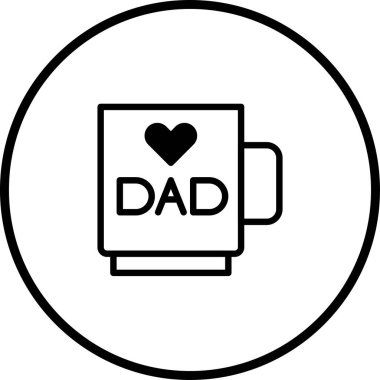 Babalar Günü için minimalist bir ikon çizimi, üzerinde kalbi olan bir kupa ve üzerinde 
