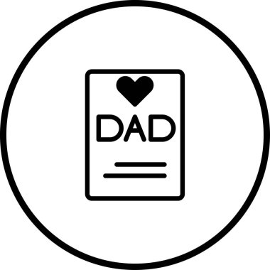 Babalar Günü kartı simgesinin minimalist vektör çizimi. İçinde 'DAD' ve kalp sembolü var. Sevgi ve takdiri ifade etmek için mükemmel..
