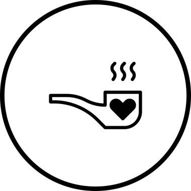 Minimalist bir vektör grafiği, kalp şeklindeki sigara piposunu gösterir. Aşkın, sıcaklığın ya da duygusal bir bağlantının temasını betimler..