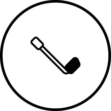 Çember içinde merkezli bir golf kulübünün minimalist simgesi. Spor, boş zaman aktiviteleri veya grafik tasarım unsurlarını temsil eder.