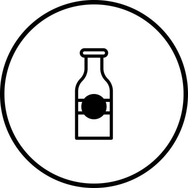 Çemberin içinde bir şişe simgesinin minimalist tasarımı. İçecekler ve yiyeceklerle ilgili logolar, markalaşma ve grafik tasarım projeleri için ideal.