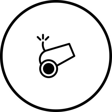 Bir top ikonunun minimalist vektör çizimi, askeri tarih, savaş veya güçlü silahlarla ilgili kavramları iletmek için idealdir. Basit doğrusal tasarım çok yönlülüğü arttırır.