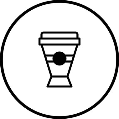 Çember içindeki bir kahve fincanı ikonunun basit ve modern bir çizimi, markalaşma veya tasarım için uygun bir içecek konseptini iletiyor.