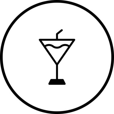 İçecekler, barlar ve gece hayatıyla ilgili tasarımlar için uygun pipetli bir kokteyl bardağı içeren minimalist bir simge.