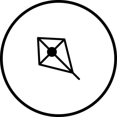 Uçurtma ikonunun minimalist vektör çizimi. Uçurtma bir daire içinde basit bir çizgi olarak tasvir edilir, temiz ve modern bir tasarım yaratır..