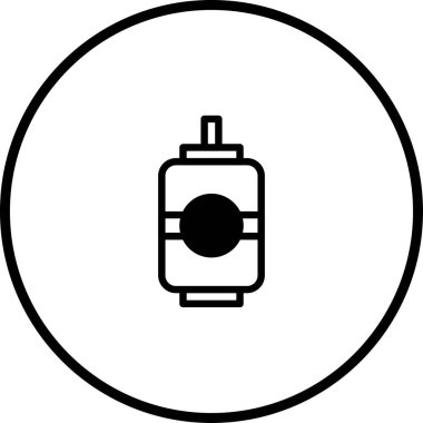 Bir daire içinde merkezli bir fener ikonunun basit siyah beyaz vektör grafiği. Tasarım temiz ve minimal, çeşitli uygulamalar için uygun..