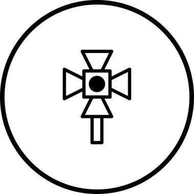 Bir dairenin içindeki spot ışığı ikonunun minimalist siyah beyaz çizimi, tasarım projeleri için mükemmel..