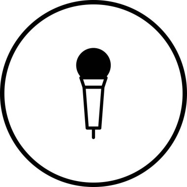 Müzik, iletişim ya da kaydetmeyi sembolize eden, çemberin içine yerleştirilmiş bir mikrofon simgesinin minimalist bir çizimi.