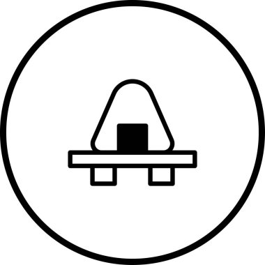 Pirinç topunu (onigiri) küçük bir stantta tasvir eden minimalist bir simge, bir daire içinde çevrili. Basit tasarım, kültürel veya yiyecekle ilgili projeler için uygun.