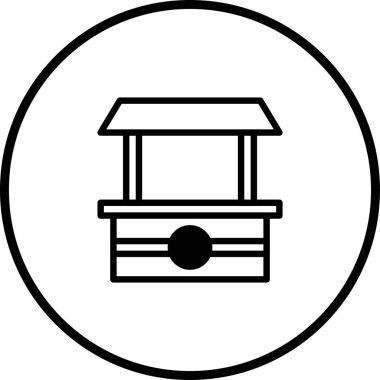 Dairesel çerçevedeki bir su kuyusunun minimalist siyah beyaz çizimi. Basit tasarımlar için mükemmel.