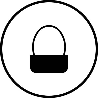 Basit bir siyah beyaz illüstrasyon, bir çember içinde bir el çantası içerir, bir moda simgesi veya logo tasarımı için uygundur, minimalist stili vurgular.