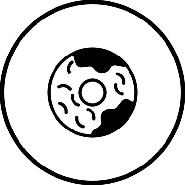 Bir çöreğin basit bir siyah-beyaz vektör simgesi, merkezinde bir delik olan dairesel bir şekil ve minimalist bir tasarım..