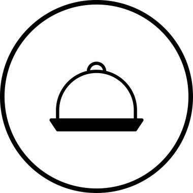 Çemberin içindeki yemek kubbesinin minimalist bir görüntüsü. Restoranları, yemek servislerini ya da aşçılık etkinliklerini basit ve zarif bir şekilde temsil etmek için idealdir..