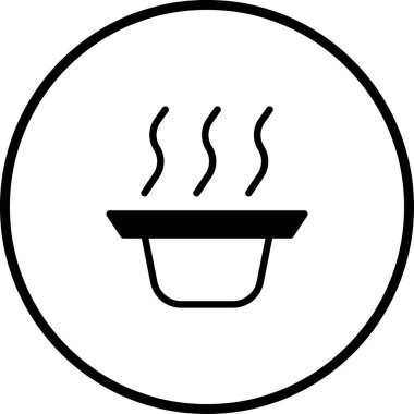 Bir minimalist siyah beyaz çizim dumanı tüten bir kase tasvir eder. Bu temiz ve basit tasarım yemeği, ısıyı ya da restoranı temsil etmek için mükemmeldir..