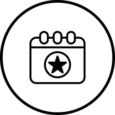 Bir minimalist takvim ikonu içinde belirgin bir yıldız sembolüne sahiptir. Olayları, hatırlatıcıları ve önemli tarihleri temiz, modern bir tasarım ile temsil eder..