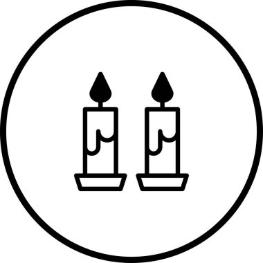 Bir daire içinde yanan iki mumdan oluşan basit bir siyah beyaz vektör çizimi. Tasarım ve dekorasyonlara minimalist bir dokunuş eklemek için mükemmel.