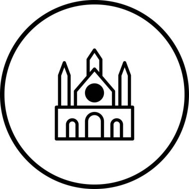Bir katedralin minimalist çizgi sanat simgesi, seyahat, mimari veya dini temalar için mükemmel. Çeşitli yaratıcı projeler için basit, temiz tasarım ideali.