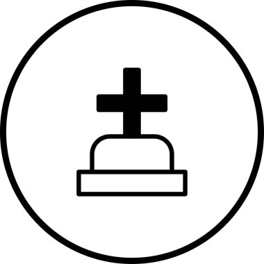 Çemberin içinde, ölümü, hatırlanmayı ve gömüldüğü yeri sembolize eden siyah ve beyaz bir mezar taşı simgesi. İnancın Hıristiyan sembolü..