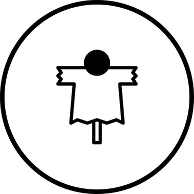 Çemberin içindeki bir korkuluğun basit siyah beyaz simgesi. Tasarım minimalist ve tarım veya mevsimsel temalar için uygundur.