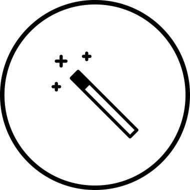 Parlayan yıldızlarla çevrili sihirli bir değneğe sahip minimalist bir simge. Hepsi dairesel bir çerçeveyle çevrili. Sihir gerektiren tasarımlar için ideal..