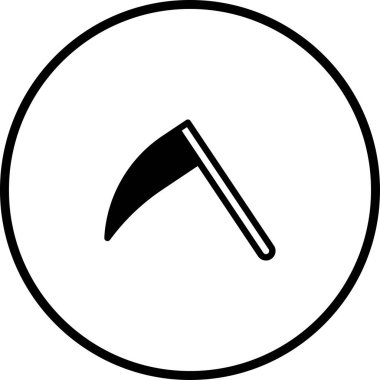 Ölüm, hasat ve folklor temalarını çağrıştıran, bir çember içinde tırpan içeren minimalist siyah ve beyaz bir illüstrasyon. Gotik veya Cadılar Bayramı temalı tasarımlar için mükemmel..