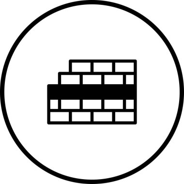 Çemberin içindeki tuğla bir duvarın minimalist bir simgesi, temiz ve basit bir grafik tarzında yapı, mimari veya yapı malzemelerini temsil etmek için uygun..