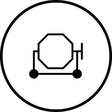 Beton bir mikserin minimalist siyah ana hatlı simgesi. İnşaat, mühendislik veya endüstriyel tasarım projeleri için kullanışlı.