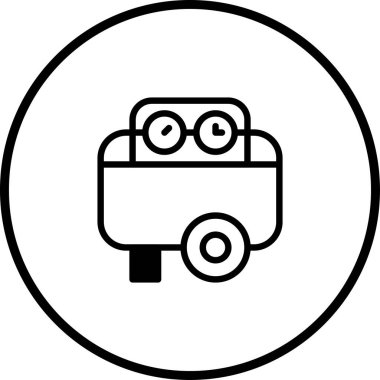 Bir çizgi film arabasının minimalist simgesi, beyaz bir arkaplanda izole edilmiş basit bir çizgi çizim tarzına sahiptir, araç veya taşımacılık kavramlarını göstermek için mükemmeldir..