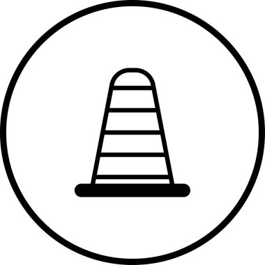 Siyah bir dairenin içindeki trafik konisinin minimalist bir simgesi, yol güvenliğini, inşaatı ve potansiyel tehlikeleri simgeliyor. Tedbirli olmak için basit ama etkili..