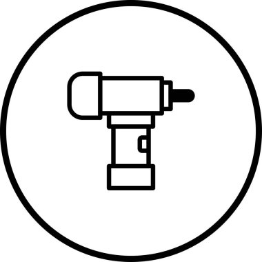 Dairesel çerçevedeki matkabın minimalist çizgisi çizimi. Yapım, onarım veya DIY temalı tasarımlar için ideal.