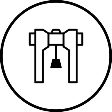 Bir minimalist taslak simgesi, teknolojik bağlamda imalat, inşaat veya ağır ekipmanları temsil eden bir sanayi makinesini gösterir.