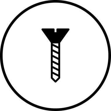 Bir vida tasvir eden minimalist siyah beyaz bir ikon. Yapım ve onarımla ilgili tasarımlar için ideal. Bu vektör kesinlik, bağlama ve endüstriyel temaları temsil eder.