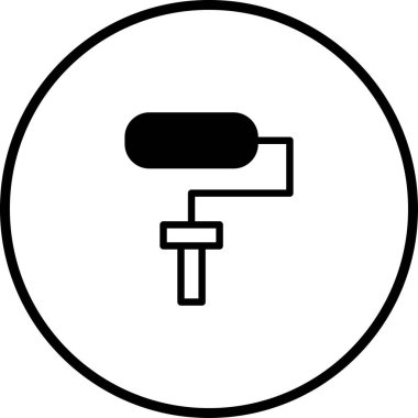 Çemberin içindeki bir boya silindirinin minimalist bir simgesi, resim hizmetlerini, ev geliştirmeyi veya tasarım projelerini temsil etmeye uygundur..