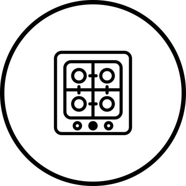 Temiz ve modern tasarımlı bir gaz sobasının minimalist vektör çizimi. Yemek pişirme veya ev aletleri ile ilgili web sitelerinde veya uygulamalarda kullanım için mükemmel.