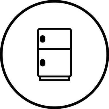 Dairenin içindeki bir buzdolabının siyah beyaz simgesi. Mutfak ya da aletlerle ilgili konular için uygun. Soğutma ve gıda muhafazası için tasarlanmış modern minimalist tasarımlar için mükemmel..