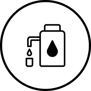 Basit bir siyah-beyaz ikonu, minimalist bir dizaynda temiz su, sağlık ve çevre sorumluluğunu vurgulayan bir su filtresi sistemini sergiliyor.