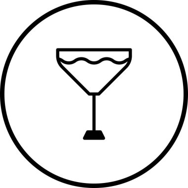 Çember içinde bir kokteyl bardağının minimalist çizgisi çizimi. Basit ve zarif tasarım, bar, parti ya da içkiyle ilgili konular için mükemmel..