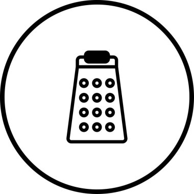 Bir rendeleyici simgenin minimalist siyah beyaz çizimi, mutfak tasarımları için mükemmel. Mutfak eşyaları, yemek pişirme araçları veya yemek hazırlama için kullanışlı.