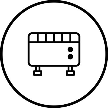 Taşınabilir elektrikli ısıtıcının minimalist çizgisi çizimi. Sıcaklık, konfor veya ev ısıtma kavramlarını tasvir etmek için ideal.