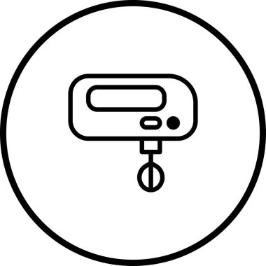 Bir el mikserinin minimalist siyah beyaz çizimi. Yemek pişirmeyi, pişirmeyi veya alet edevat kavramlarını resmetmeye uygundur..