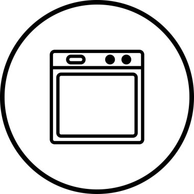 Çemberin içinde fırın tasvir eden minimalist bir ikon. Mutfak gereçleri ya da yemekle ilgili tasarımlar için mükemmel. Modern, temiz ve basit tasarım.