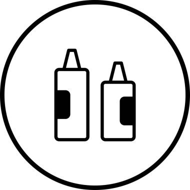 Bir minimalist taslak çizimi, bir dairenin içinde iki farklı boyutta, tasarım ve grafikler için kullanışlı iki kap gösterir..