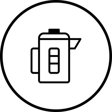 Dairesel bir çerçevenin içindeki elektrikli su ısıtıcısının minimalist siyah beyaz simgesi. Mutfak, içecek veya cihazlarla ilgili tasarımlar için uygundur.