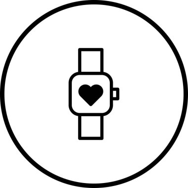 Kalp ikonlu bir akıllı çizginin basit bir çizgisi çizimi, sağlık izleme ve fitness izleme yeteneklerini temsil ediyor..