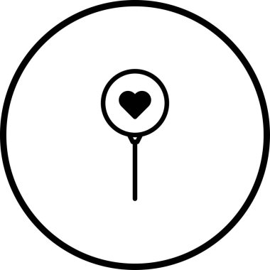 Kalp şeklinde bir balon ikonu içeren minimalist bir vektör grafiği dairesel bir çerçeveyle çevrili, sevgi ve sevgiyi sembolize ediyor. Sevgililer Günü tasarımları ve diğer romantik temalar için mükemmel..