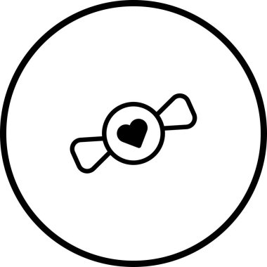 Merkezinde bir kalp sembolü olan şekerin minimalist bir çizimi dairesel bir çerçeveye sarılmış, sevgi ve tatlılığı teşvik etmek için tasarlanmış..